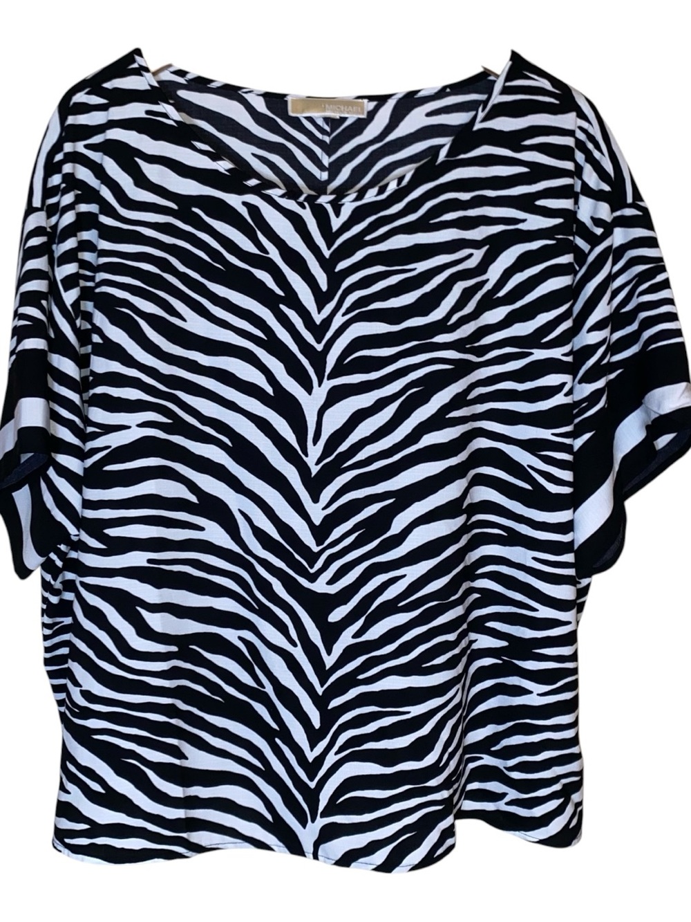 Michael Michael Kors Black & White Stripes Zebra Print Top Short Sleeve Size 18W